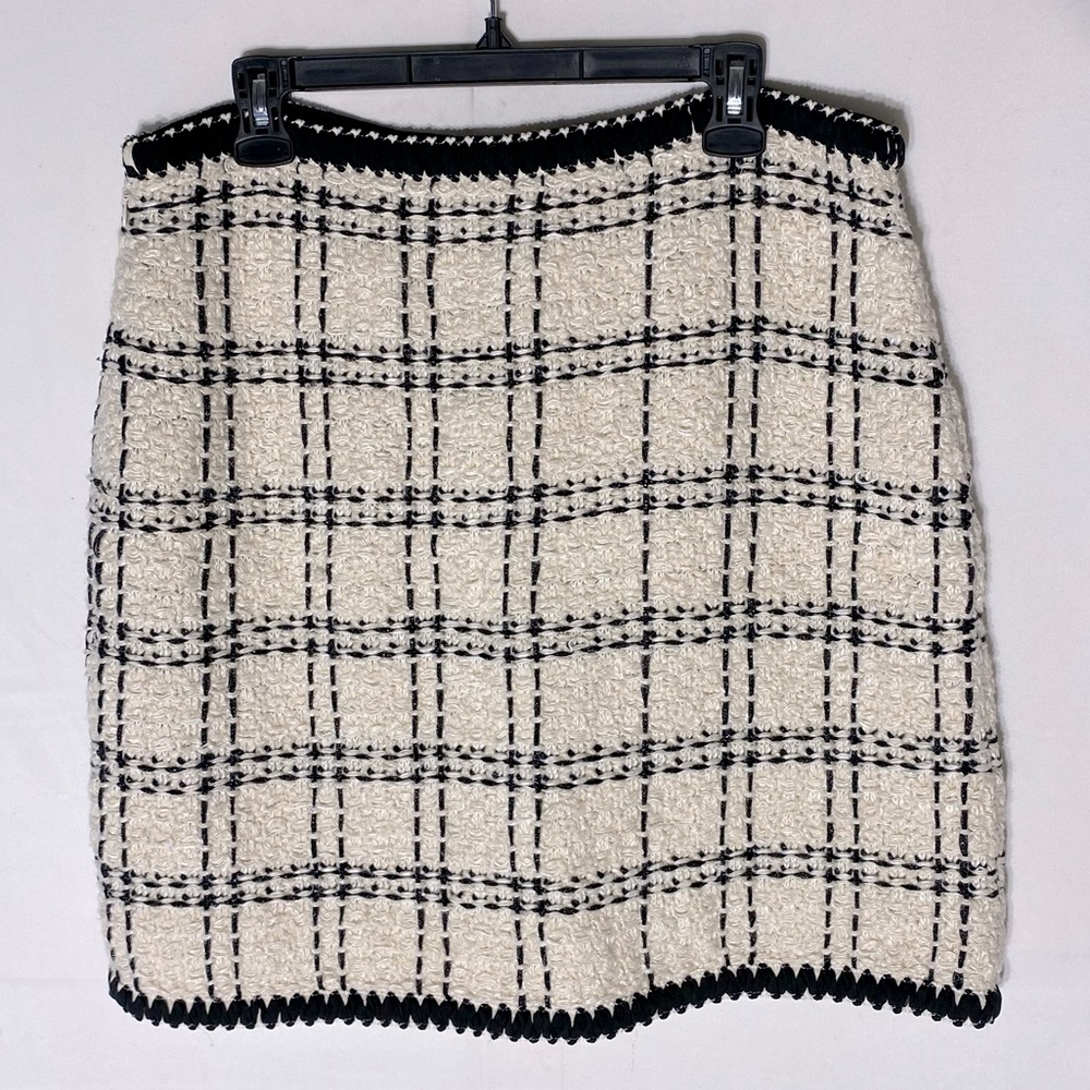 Tory Burch Cream Black Plaid Tweed Linen Blend Mini Skirt XL Academia Twee - Picture 2 of 16
